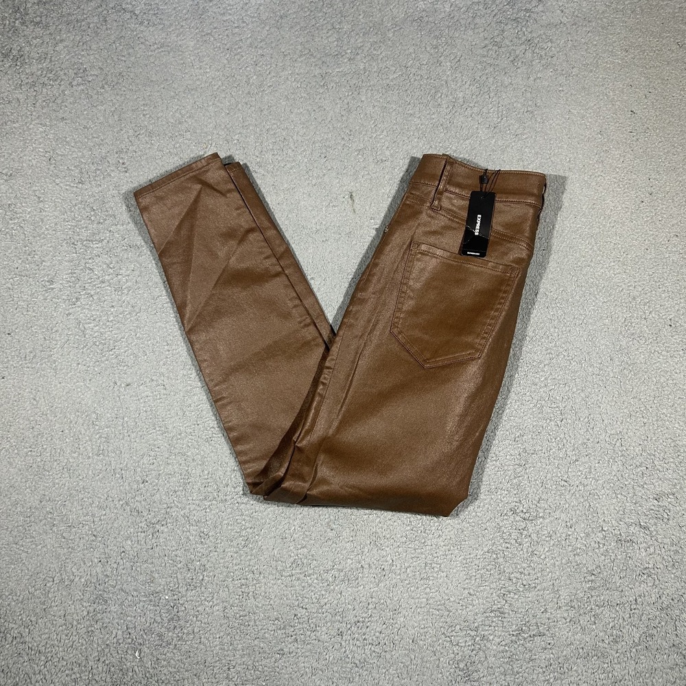 NWT Express High Rise Brown Coated Skinny Jeans 4R #3500